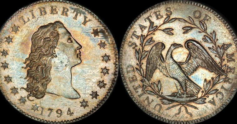 flowing hair silver dollar coin, first ever us dollar silver coin