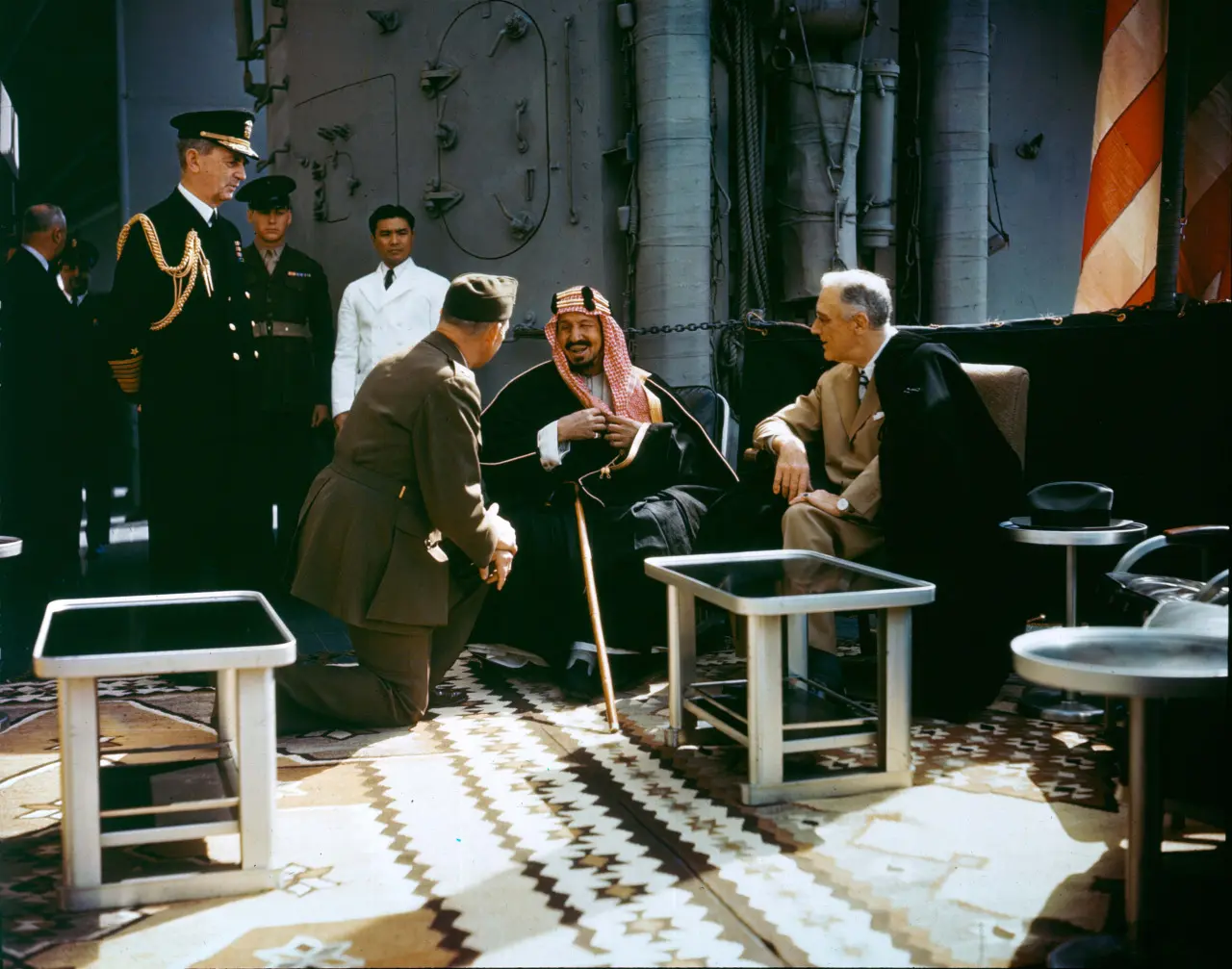 1945 president franklin d roosevely meets saudi arabia king on warship photo