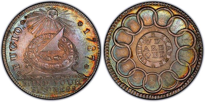 first coin minted in the united states 1787 fugio cent mind your business coin