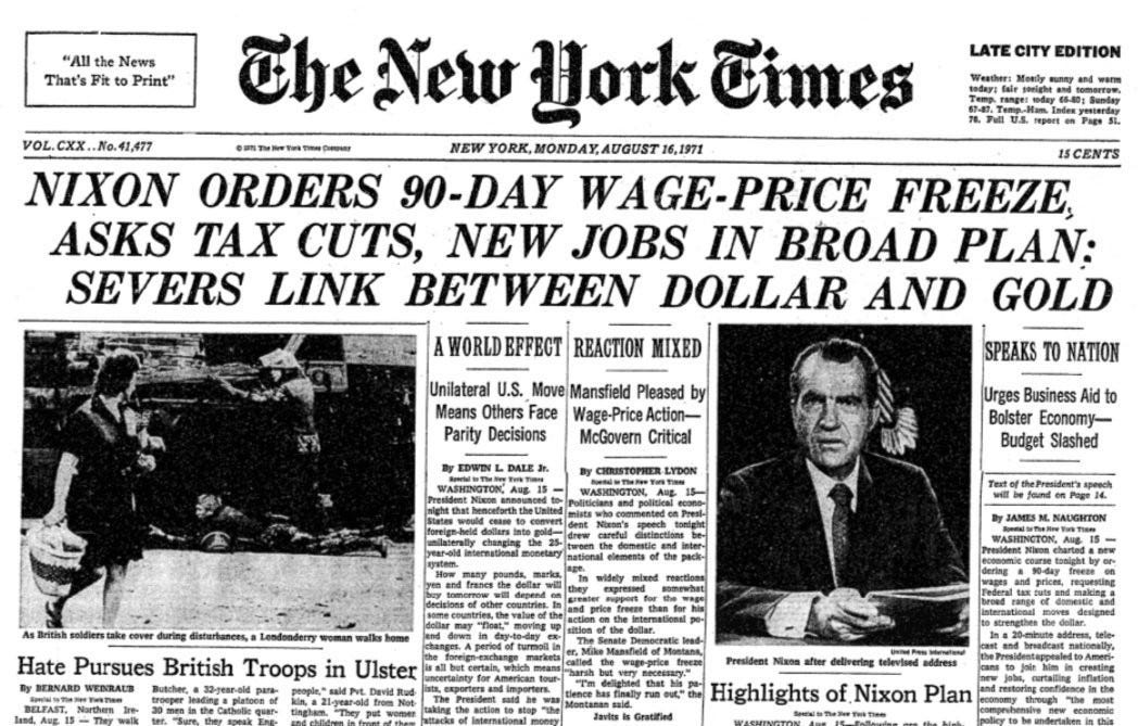 new york times front page newspaper nixon shock gold standard ends august 16 1971