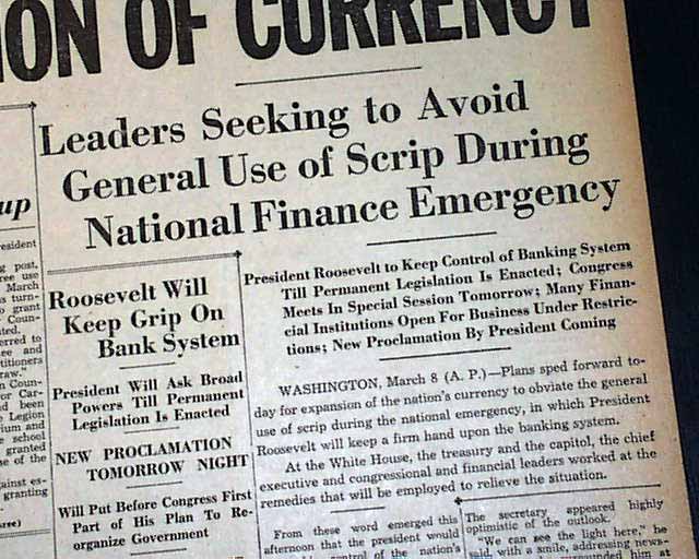 newspaper clipping banks and government to use scrip during banking emergency